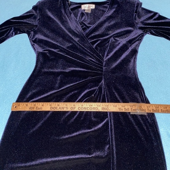 CONNECTED velvet vintage long sleeve faux wrap rutched midnight blue NEW size 8 - Picture 8 of 11